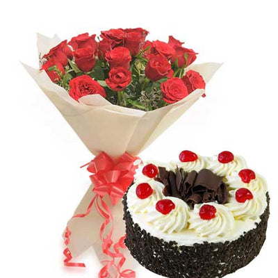 Combo - Pink Roses Bouquet And Cake - Gifts with Flowers